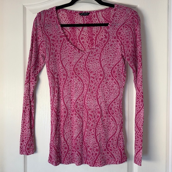 Jules & James Tops - Y2K Sheer Fuchsia Geometric Mesh Top Women L Slim Fit Bold Statement Party